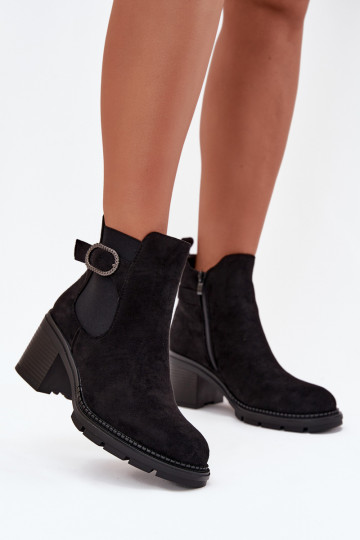Insulated women's ankle boots with a decorative buckle black Melara 2
