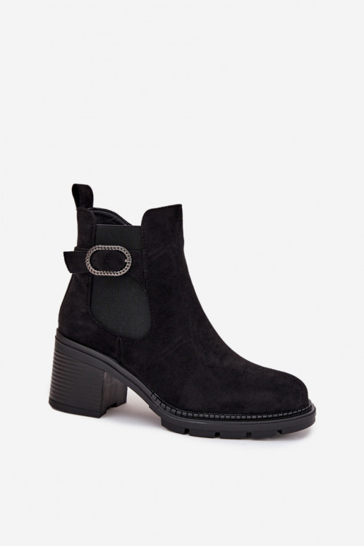 Insulated women's ankle boots with a decorative buckle black Melara