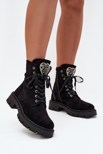 Ankle Boots Workery With Jewelry Decoration Insulated Eco Suede Black Miryssa