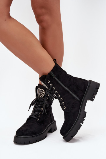 Ankle Boots Workery With Jewelry Decoration Insulated Eco Suede Black Miryssa 2