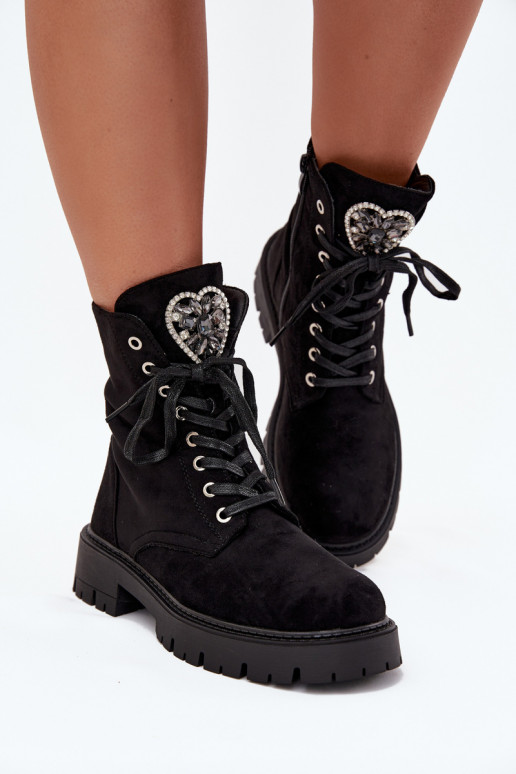 Ankle Boots Workery With Jewelry Decoration Insulated Eco Suede Black Miryssa