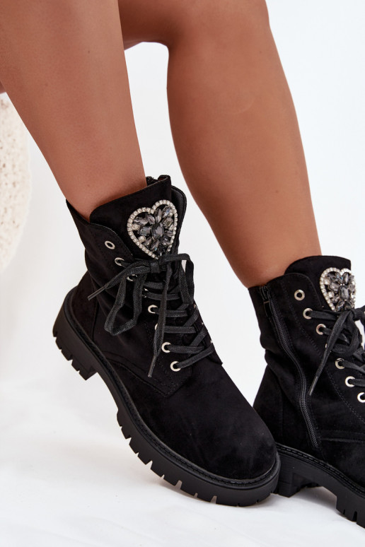 Ankle Boots Workery With Jewelry Decoration Insulated Eco Suede Black Miryssa