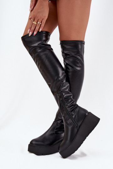 Knee High Women's Boots On Platform With Delicate Wedge Black Lydira 2