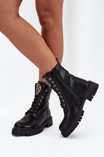 Boots Workers With Jewelry Decoration Insulated Eco Leather Black Miryssa