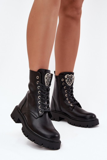 Boots Workers With Jewelry Decoration Insulated Eco Leather Black Miryssa 2