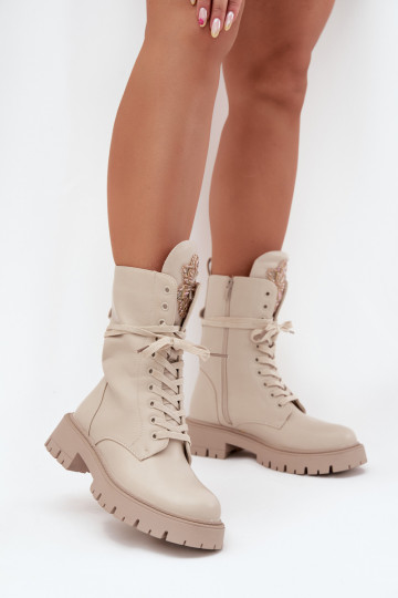 Insulated ankle boots workers with decoration beige Kelilea