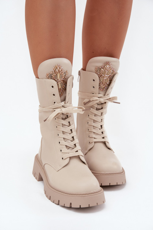 Insulated ankle boots workers with decoration beige Kelilea