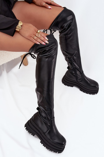 Womens Knee High Boots On Chunky Platform Black Erisna