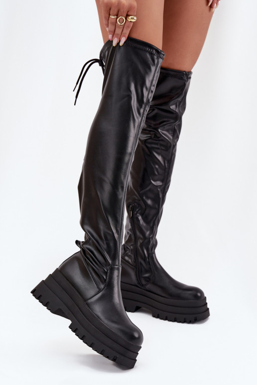 Womens Knee High Boots On Chunky Platform Black Erisna