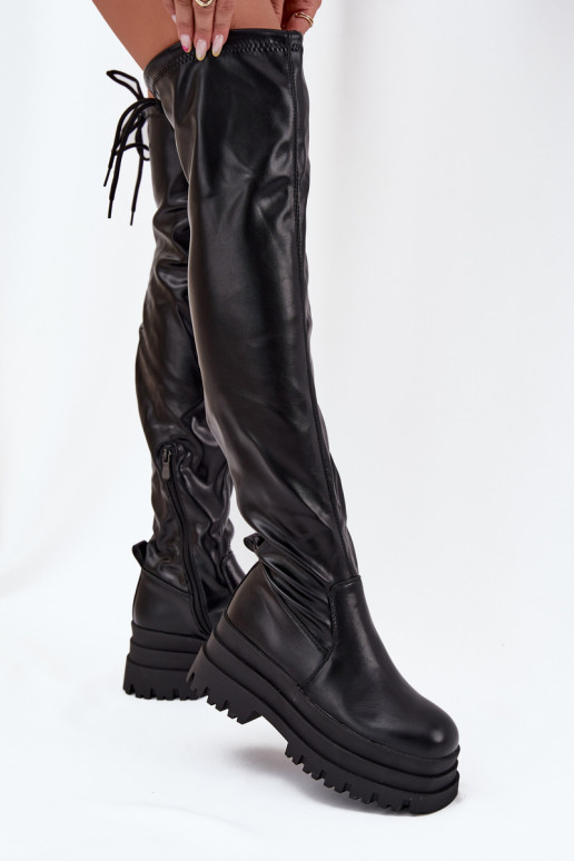 Womens Knee High Boots On Chunky Platform Black Erisna