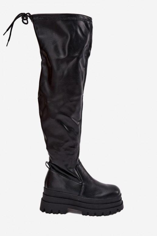 Womens Knee High Boots On Chunky Platform Black Erisna