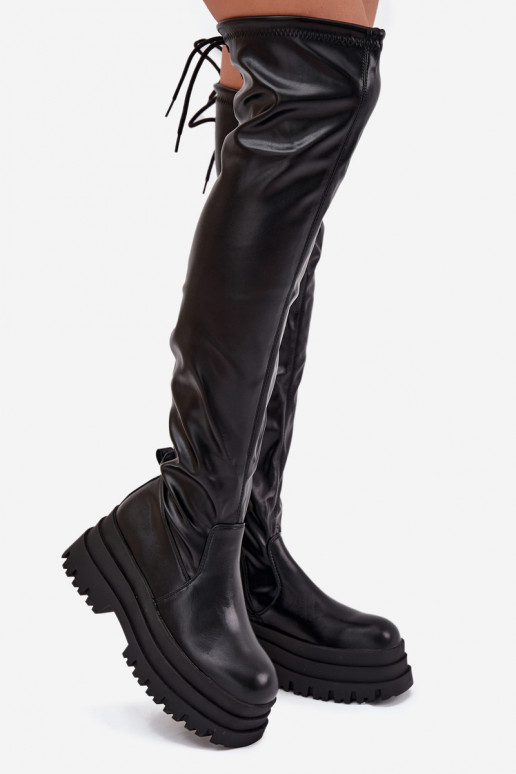 Womens Knee High Boots On Chunky Platform Black Erisna