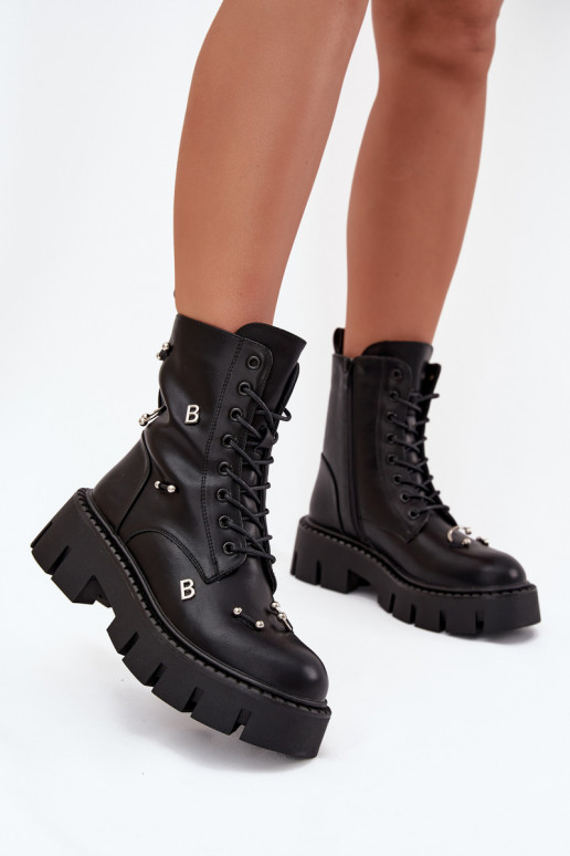 Womens Work Boots With Decorations Insulated Black Lunea