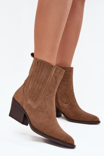 Suede Cowboy Ankle Boots Women's Heeled Insulated Camel Dylira 2