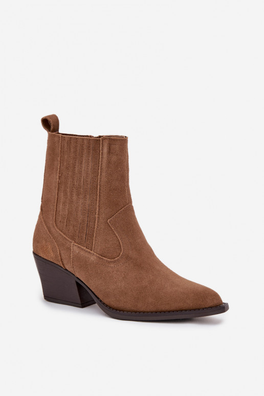 Suede Cowboy Ankle Boots Women's Heeled Insulated Camel Dylira