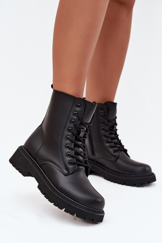 Leather Ankle Boots Workers Insulated With Zipper Black Elosie