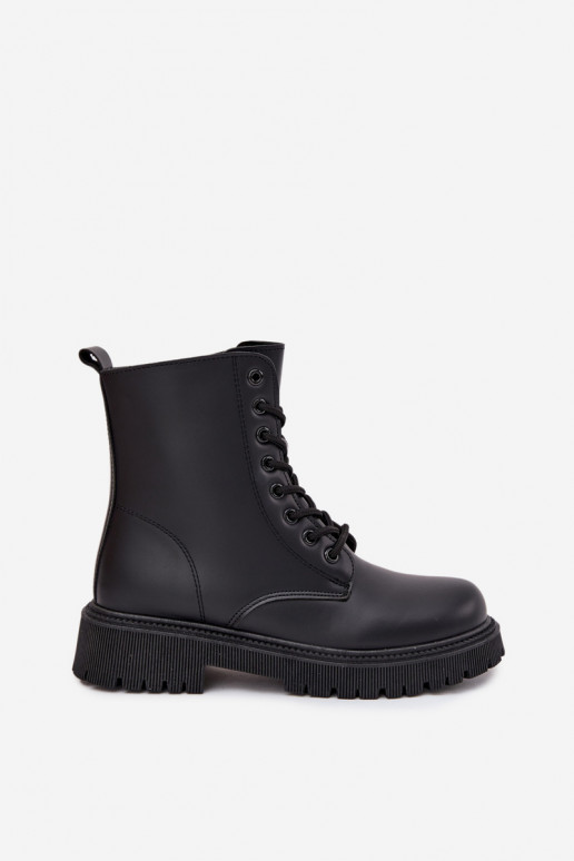 Leather Ankle Boots Workers Insulated With Zipper Black Elosie