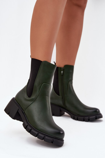 Women Boots On Block Eco Leather Dark Green Kyra