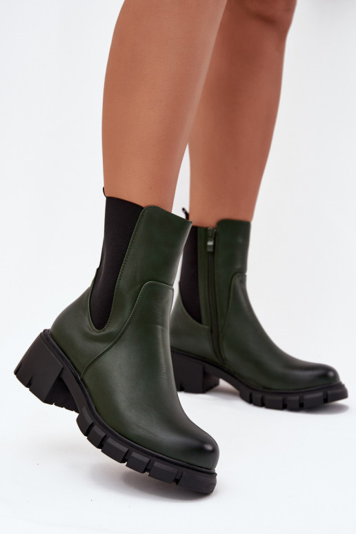Women Boots On Block Eco Leather Dark Green Kyra
