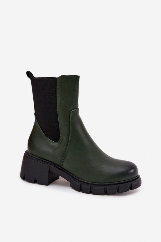 Women Boots On Block Eco Leather Dark Green Kyra