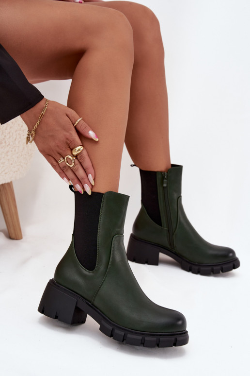 Women Boots On Block Eco Leather Dark Green Kyra