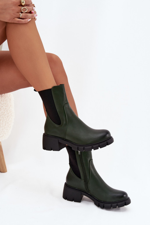 Women Boots On Block Eco Leather Dark Green Kyra