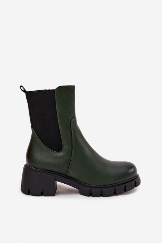 Women Boots On Block Eco Leather Dark Green Kyra