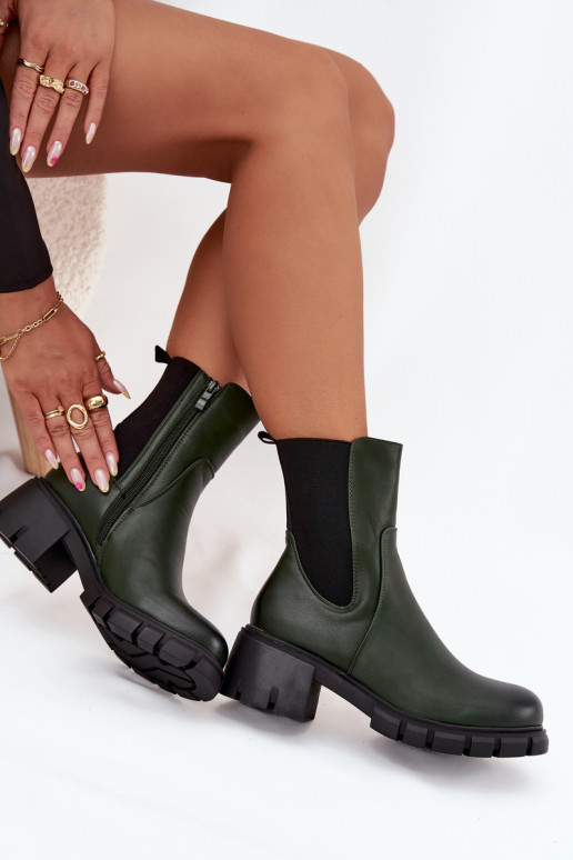 Women Boots On Block Eco Leather Dark Green Kyra