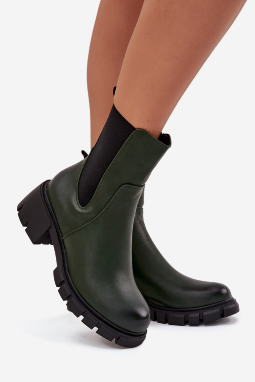 Women Boots On Block Eco Leather Dark Green Kyra