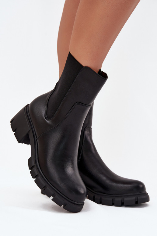 Women's Block Heeled Eco Leather Boots Black Kyra Women's Block Heeled Eco Leather Boots Black Kyra