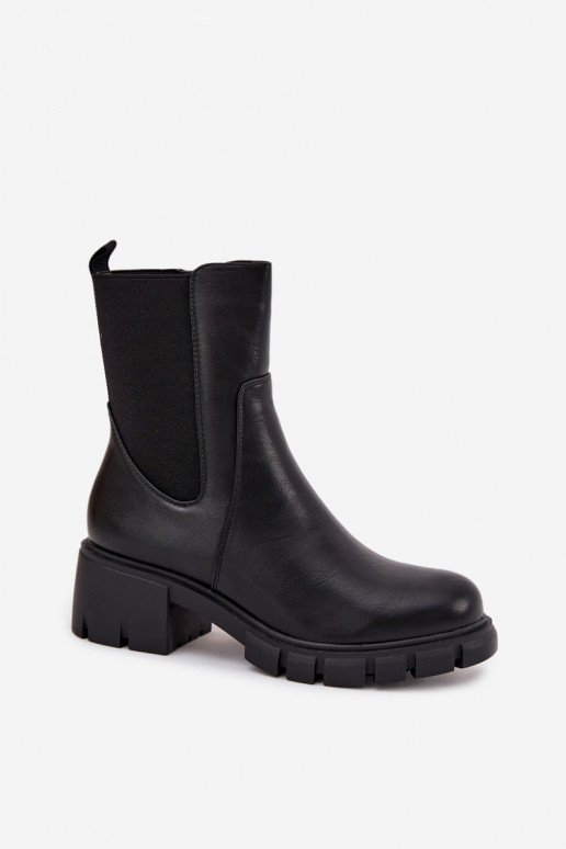 Women's Block Heeled Eco Leather Boots Black Kyra Women's Block Heeled Eco Leather Boots Black Kyra