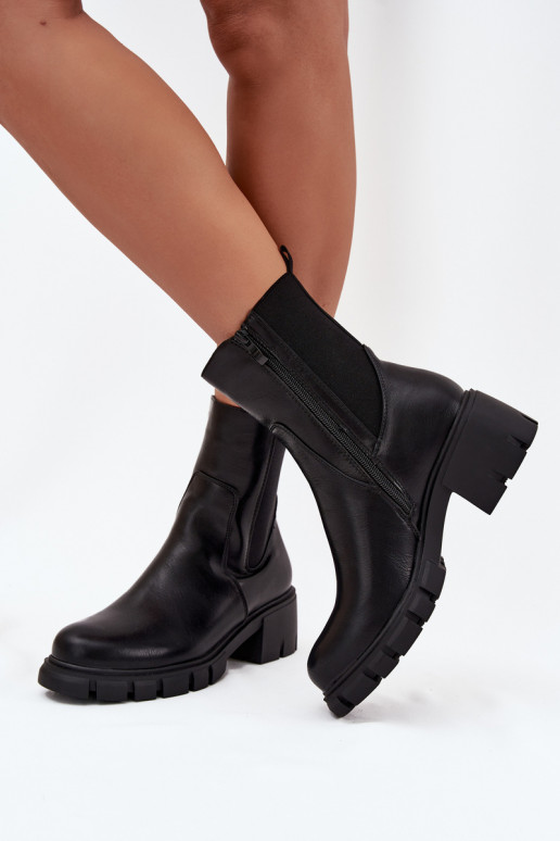 Women's Block Heeled Eco Leather Boots Black Kyra Women's Block Heeled Eco Leather Boots Black Kyra