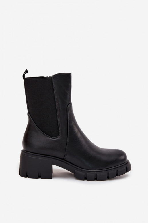 Women's Block Heeled Eco Leather Boots Black Kyra Women's Block Heeled Eco Leather Boots Black Kyra