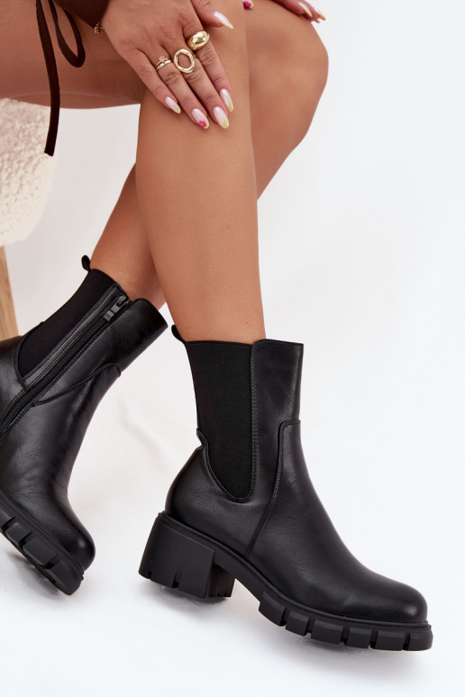 Women's Block Heeled Eco Leather Boots Black Kyra Women's Block Heeled Eco Leather Boots Black Kyra