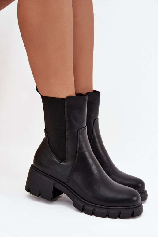 Women's Block Heeled Eco Leather Boots Black Kyra Women's Block Heeled Eco Leather Boots Black Kyra