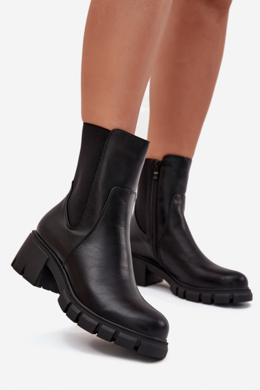 Women's Block Heeled Eco Leather Boots Black Kyra Women's Block Heeled Eco Leather Boots Black Kyra
