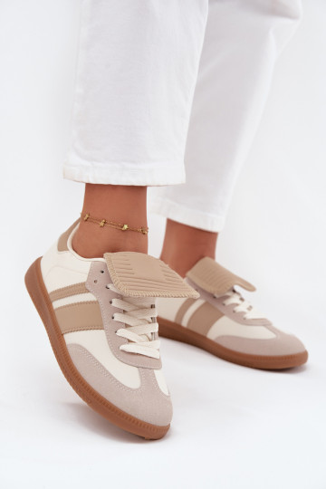 Niskie Sneakersy DamskiewithWywiniętym Językiem Beżowe Ardira 2
