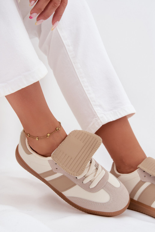 Niskie Sneakersy DamskiewithWywiniętym Językiem Beżowe Ardira