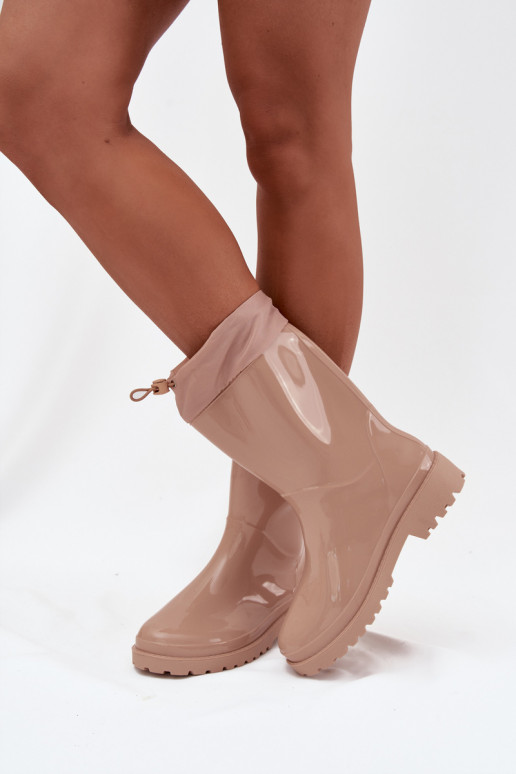 Beige Women's Rain Boots With Elastic Kessia Beige Women's Rain Boots With Elastic Kessia