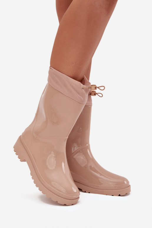 Beige Women's Rain Boots With Elastic Kessia Beige Women's Rain Boots With Elastic Kessia