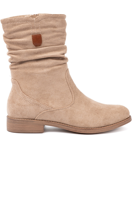 beige boots Inith a ruffled upper