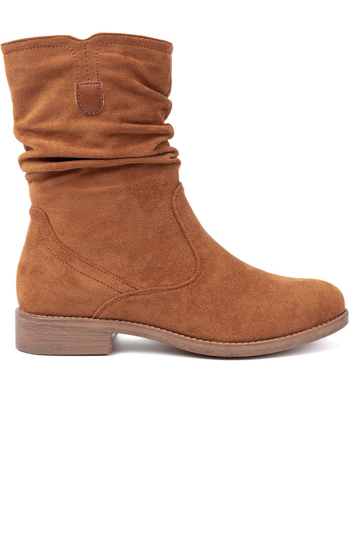 caramel colors boots Inith a ruffled upper