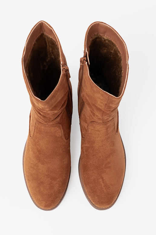caramel colors boots Inith a ruffled upper