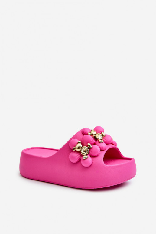 Women's Foam Slides With Decorations On Thick Sole Fuchsia Bremavia