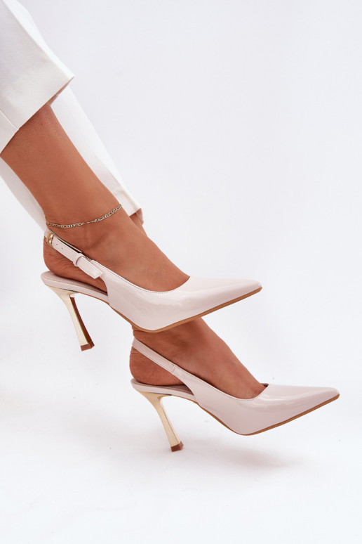 Lacquered Heels With Open Back And Pointed Toes Light Beige Rivori