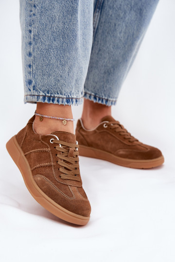Zamszowe Niskie Sneakersy Damskie Brązowe Paliana 2