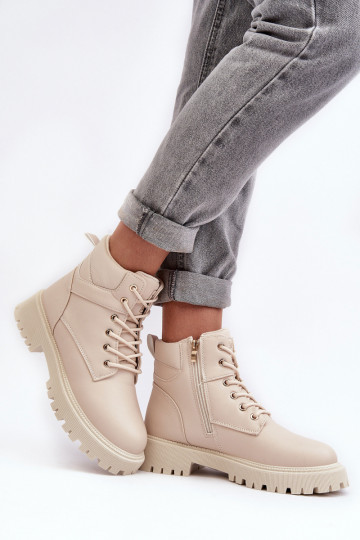 Women's Zipper Fleece-Lined Boots Beige Gremiva 2