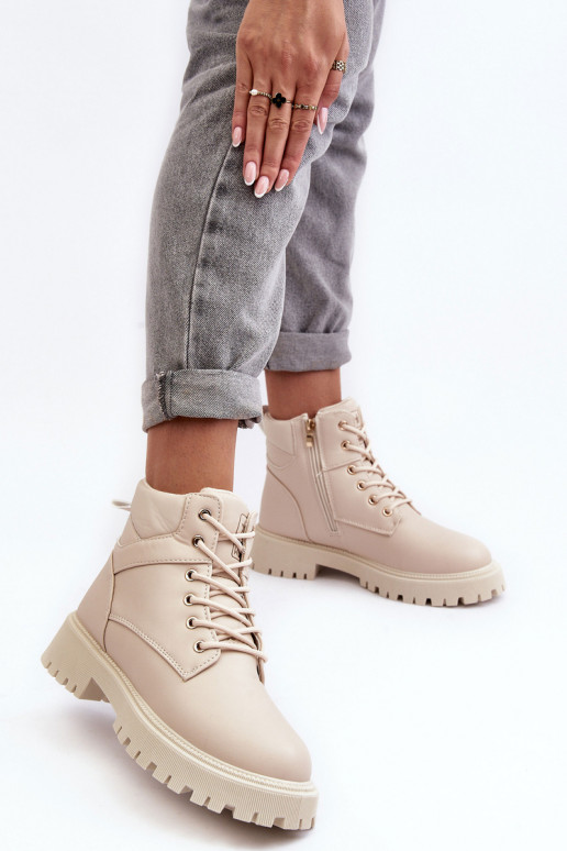 Women's Zipper Fleece-Lined Boots Beige Gremiva