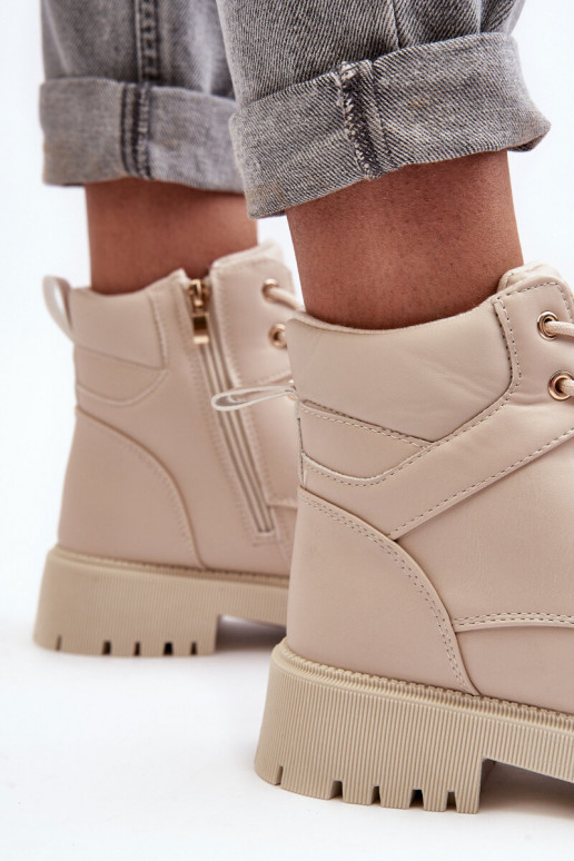 Women's Zipper Fleece-Lined Boots Beige Gremiva