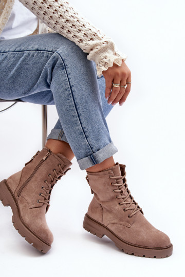 Women's Zip-Up Booties Dark Beige Ninsuni 2
